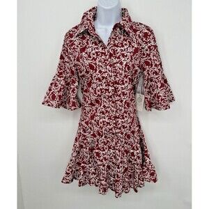 HYACINTH HOUSE TUCKERNUCK‎ Red/white  Printed Russell Mini Dress Ruffle Sz S